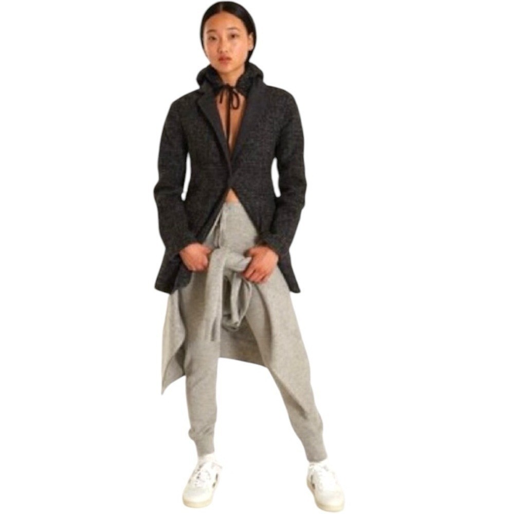THAKOON Wool Blend Hooded Coat Charcoal‎ Plaid Button Down Size S